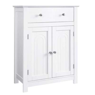 Double door cabinet with drawer, floor standing bathroom cabinet with adjustable shelf