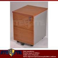 under table brown plywood steel movable 3 drawer cabinet / antique wooden metal storage 3-drawer cabinets with wheels