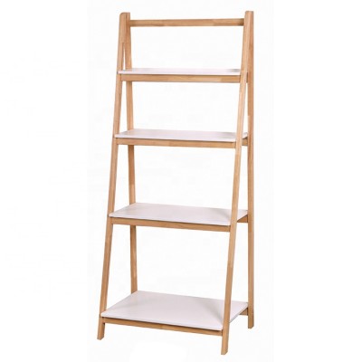 Foldable storage rack, wooden ladder rack storage shelf living room space saver